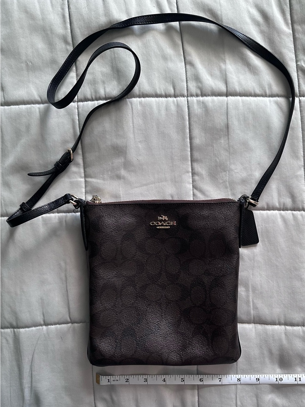 Coach Dark Brown Signature Crossbody with Black Strap